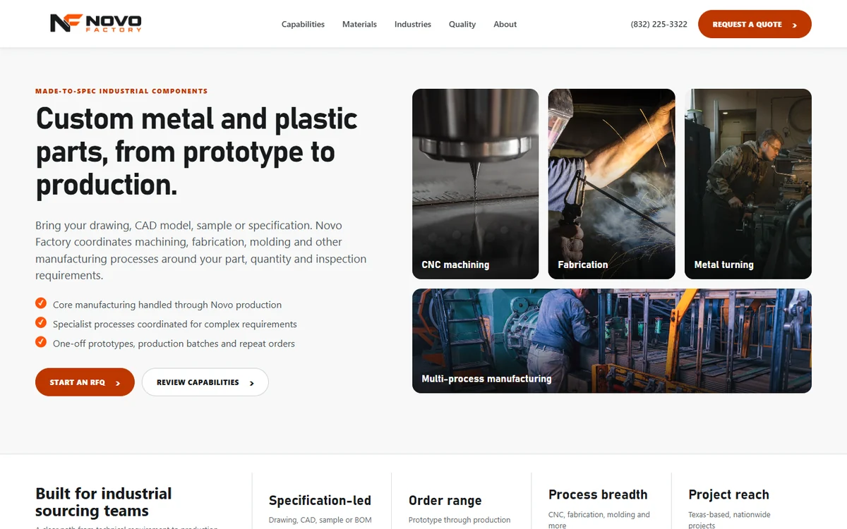 Novo Factory website homepage